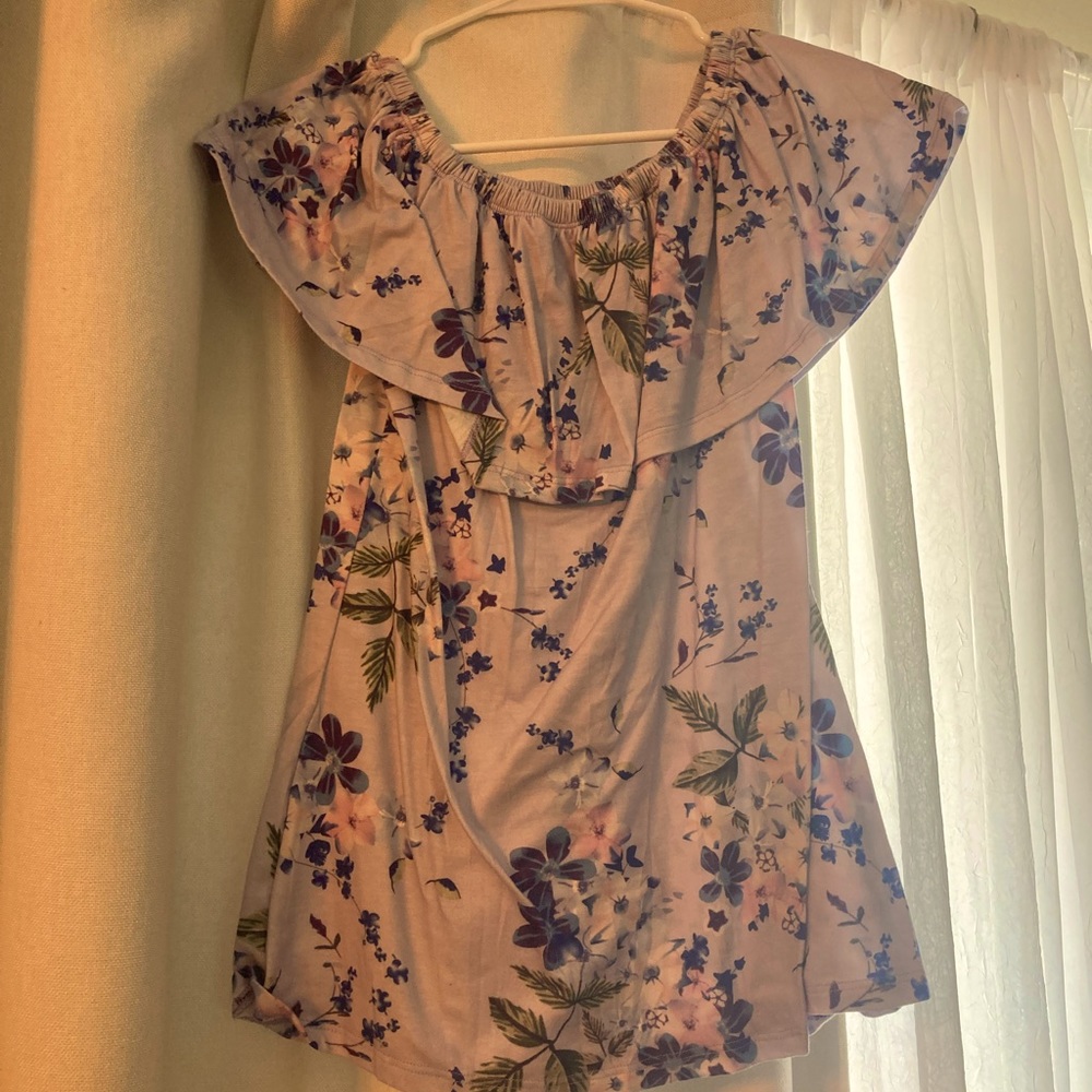 Purple floral ruffle top